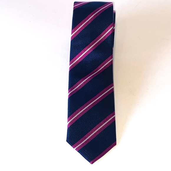 Original Penguin 100% Silk Navy & Purple Stripe Skinny Neck Tie - Picture 3 of 7